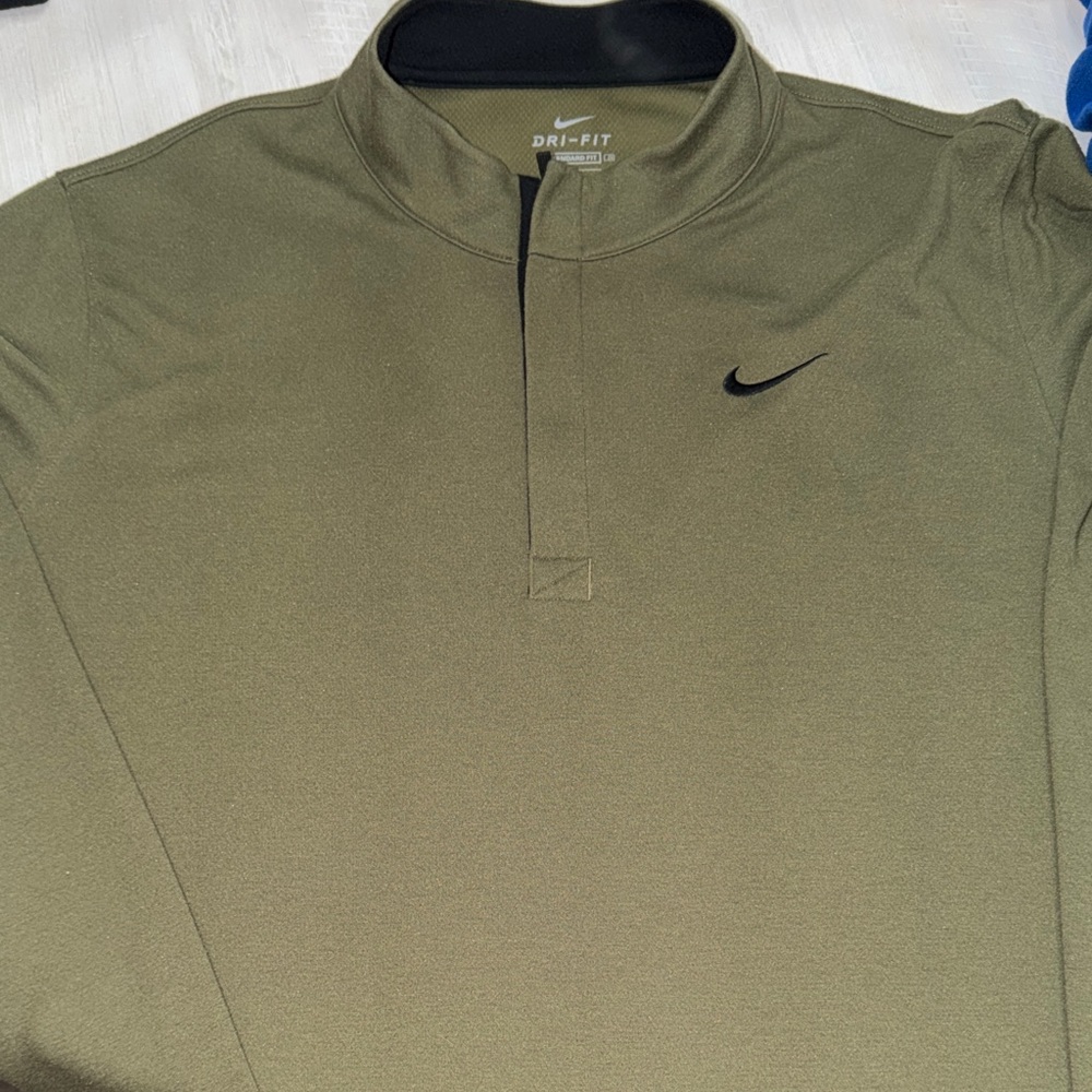 Nike Men's Olive Dri-FIT Polo 1/4 zip Shirt XXL
